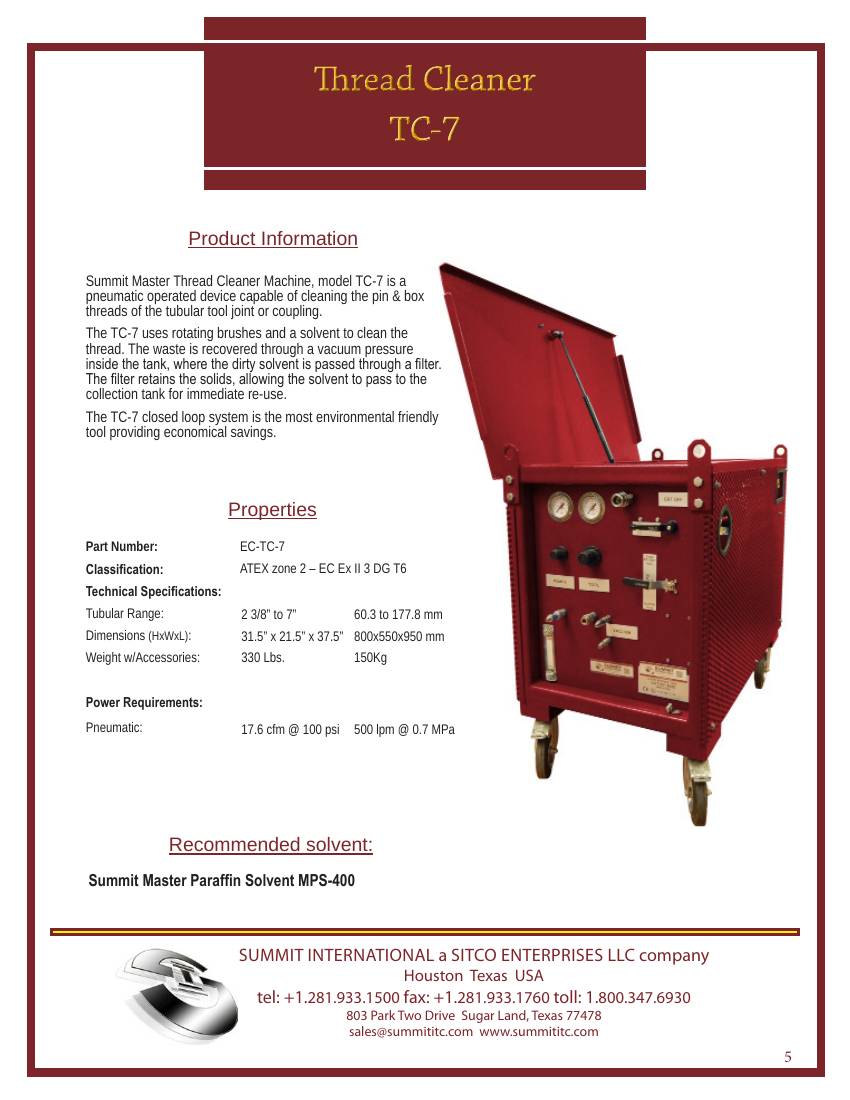 Thread Cleaner TC-14 spec sheet