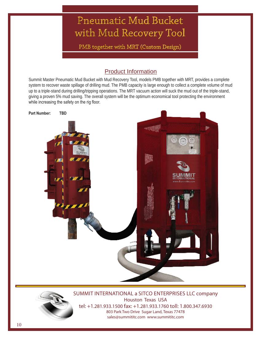 Pneumatic Mud Bucket with Mud Recovery Tool PMB & MRT spec sheet