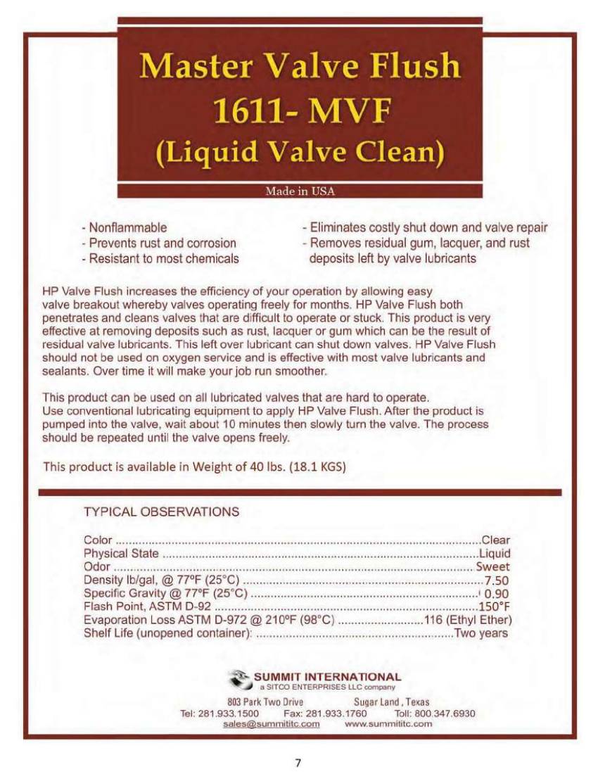Master Valve Flush 1611-MVF catalog spec sheet