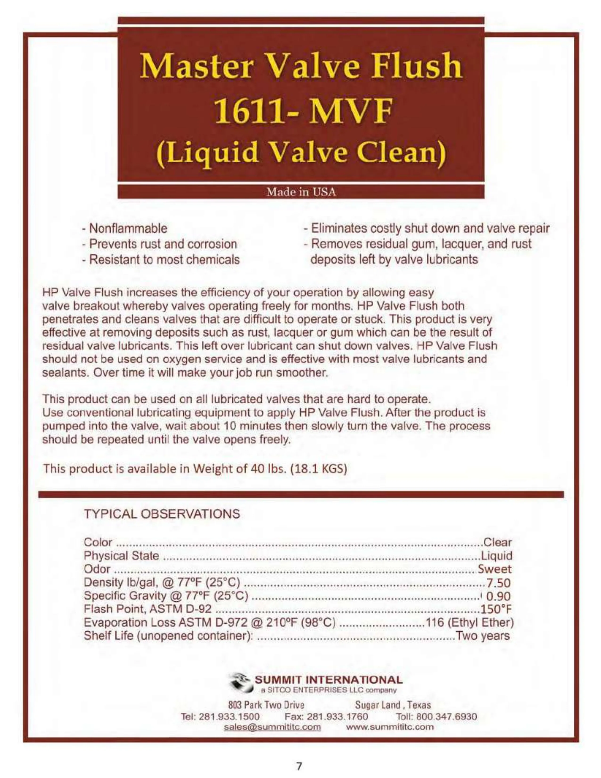 Master Valve Flush 1611-MVF catalog spec sheet