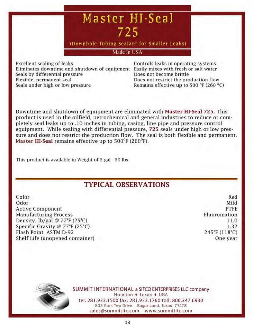 Master HJ-Seal 725 catalog spec sheet