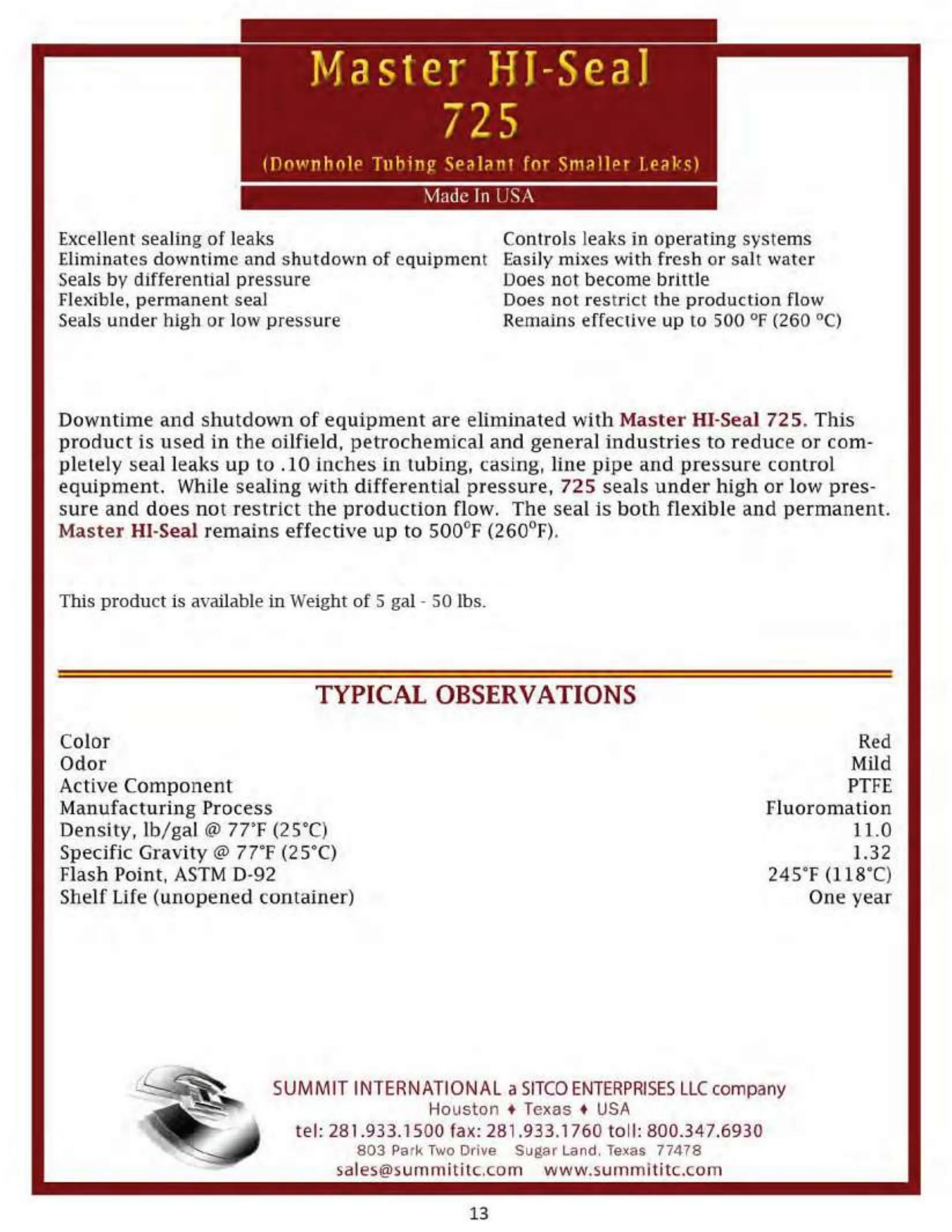 Master HJ-Seal 725 catalog spec sheet