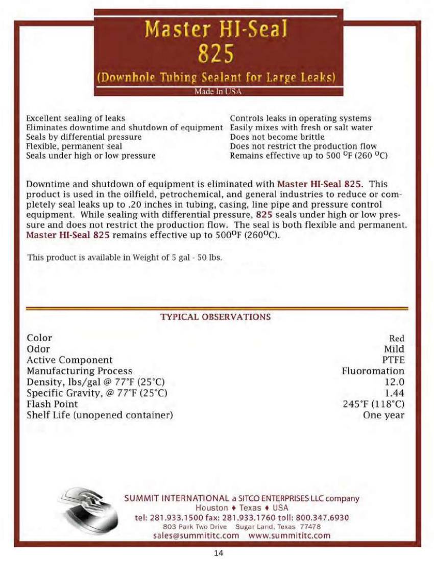 Master HJ-Seal 825 catalog spec sheet