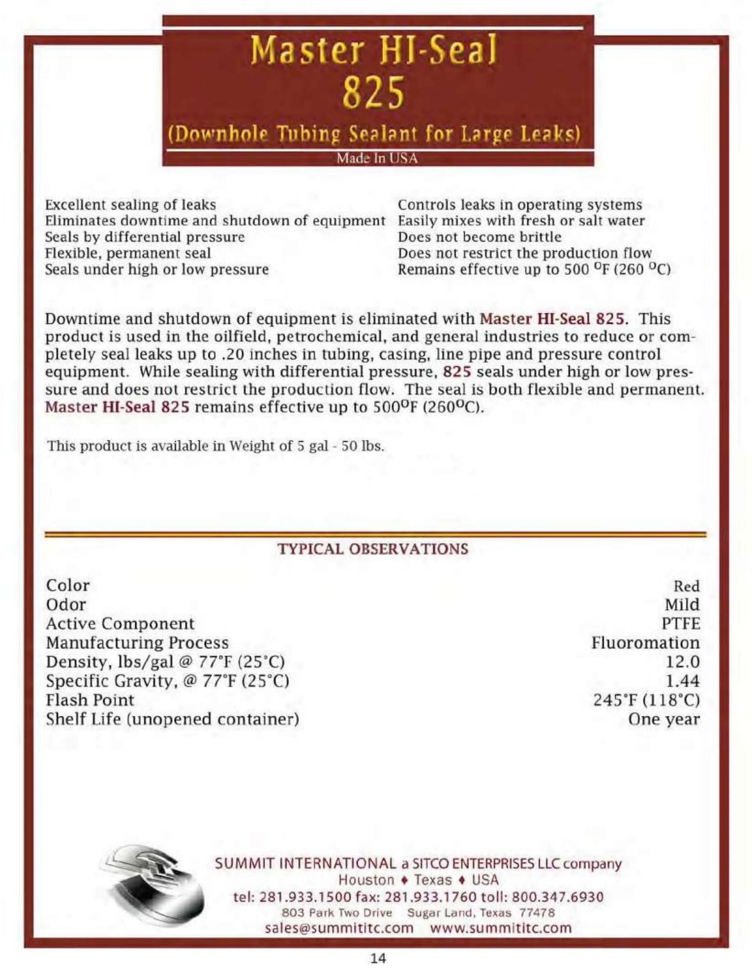 Master HJ-Seal 825 catalog spec sheet