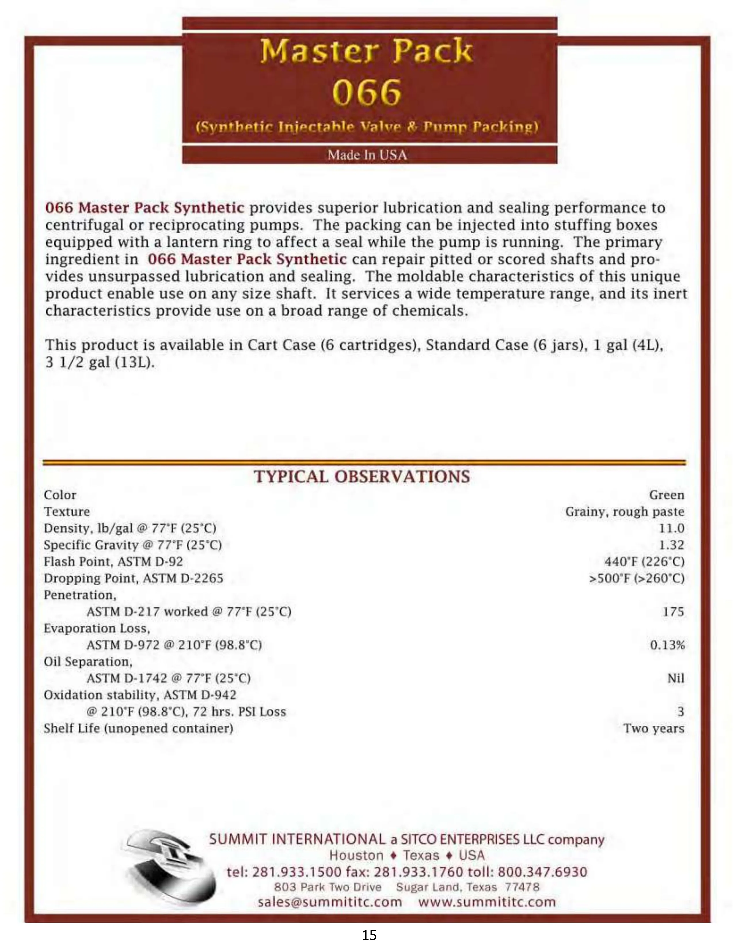 Master Pack 066 catalog spec sheet