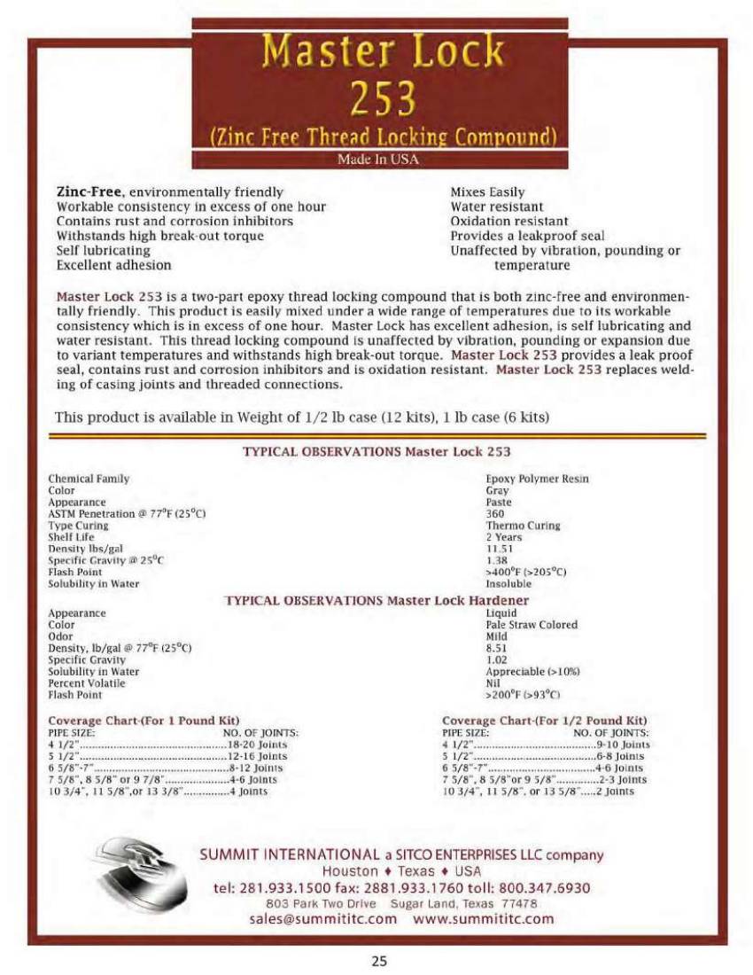 Master Lock 253 catalog spec sheet