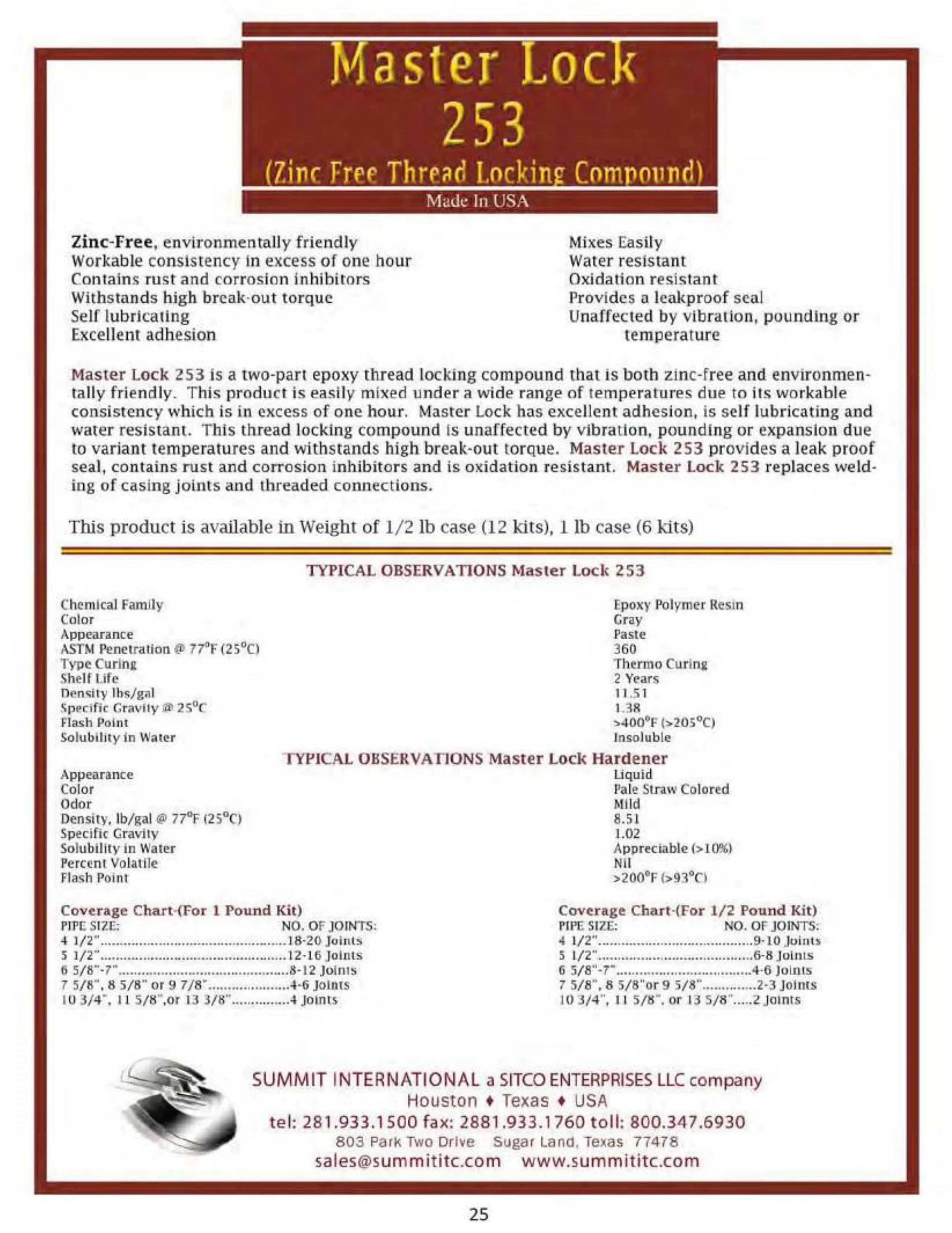 Master Lock 253 catalog spec sheet