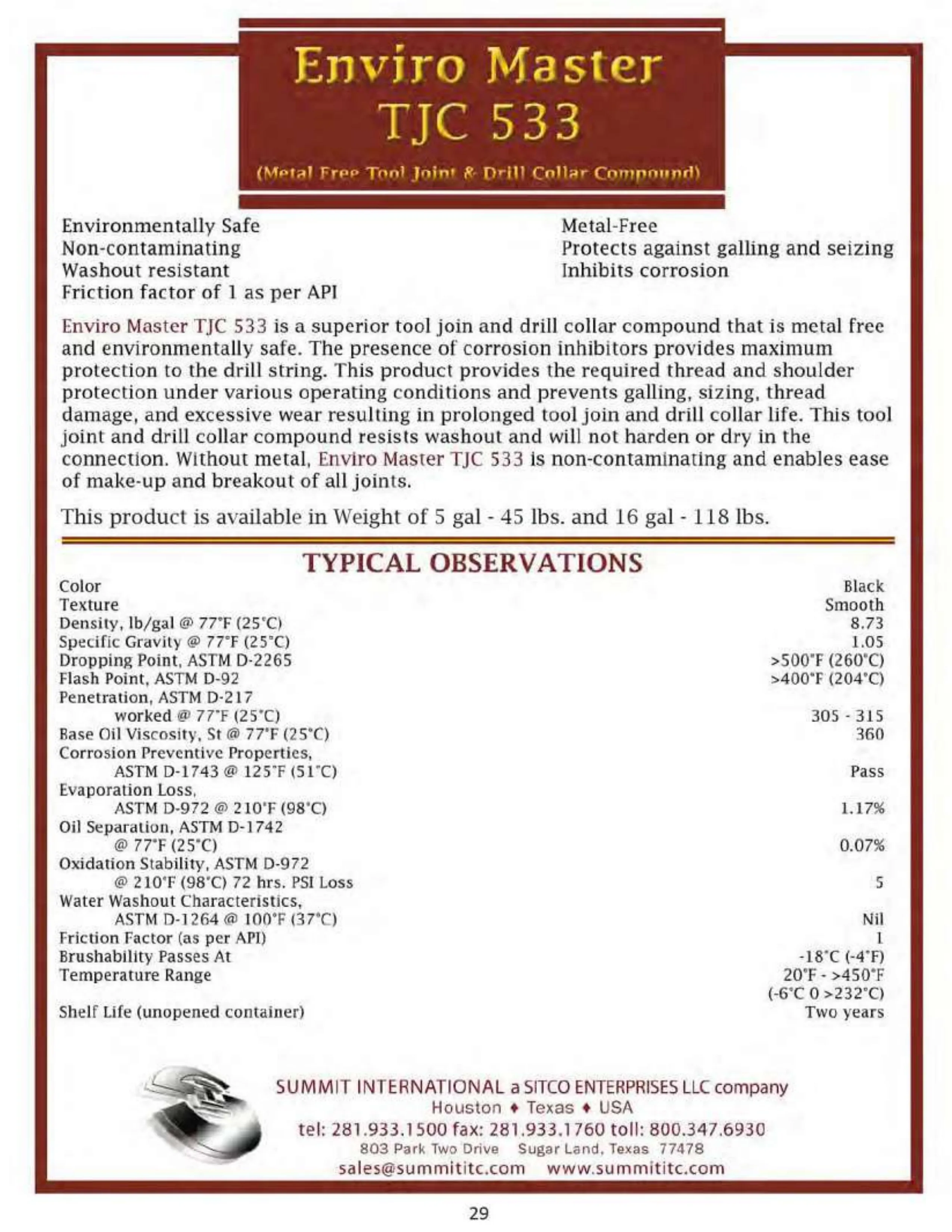 Enviro Master TJC 533 catalog spec sheet