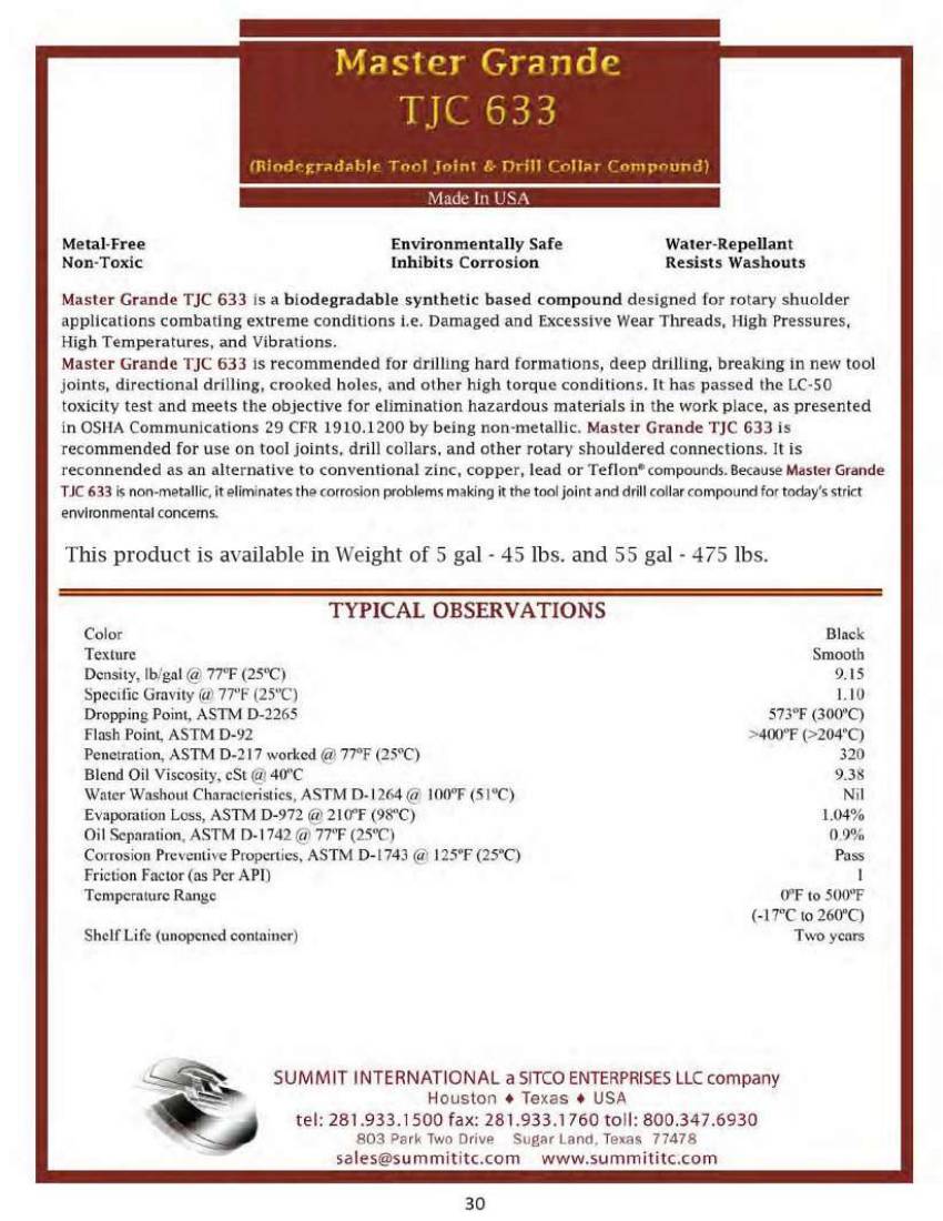 Master Grande TJC 633 catalog spec sheet