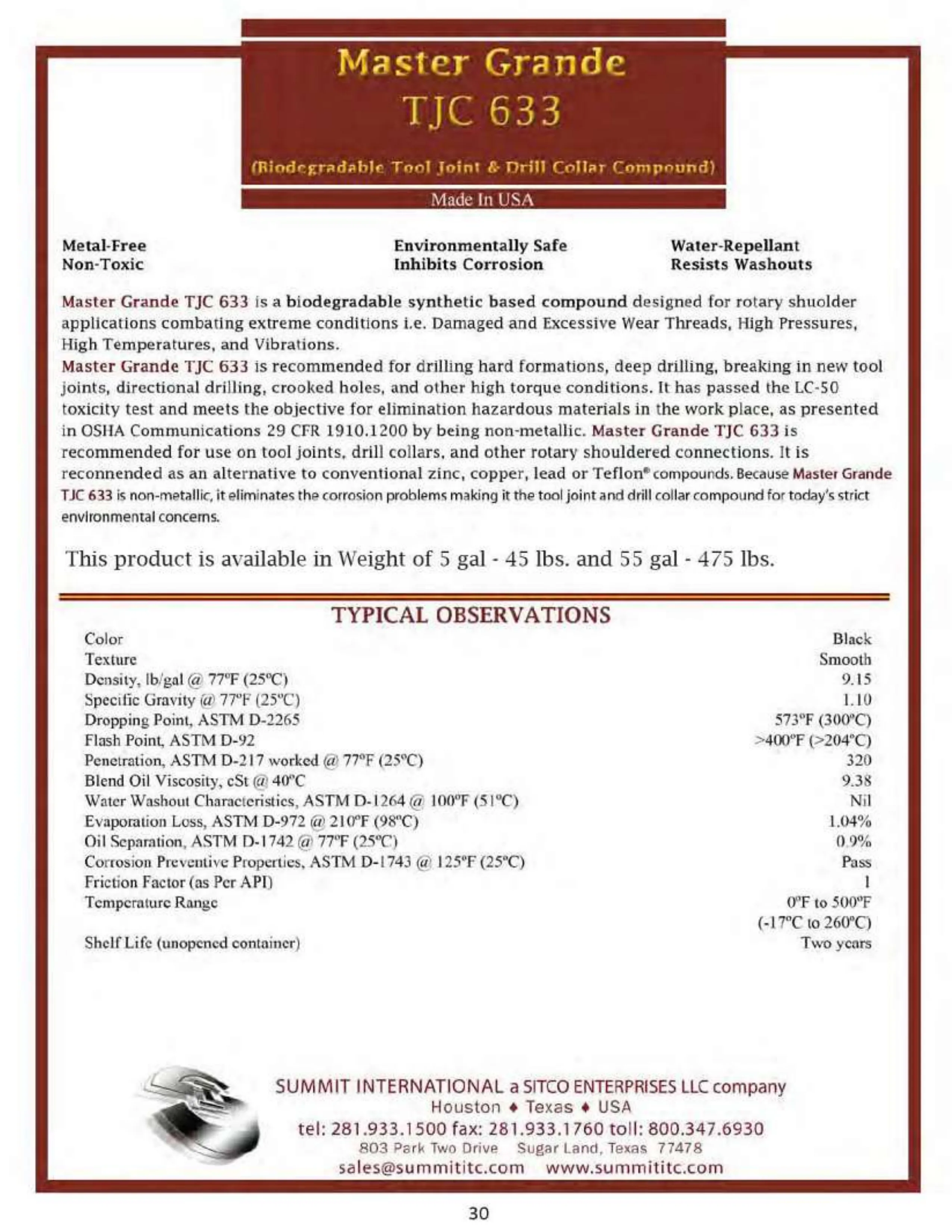 Master Grande TJC 633 catalog spec sheet