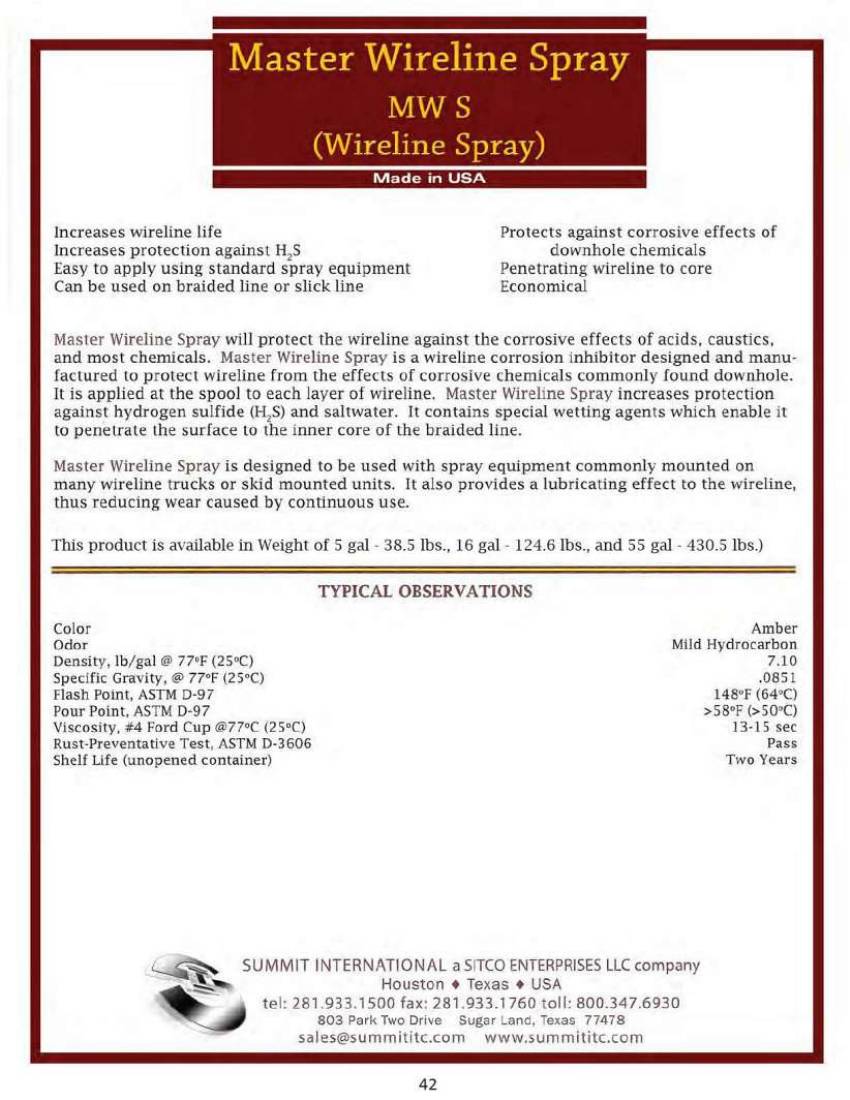 Master Wireline Spray MWS catalog spec sheet