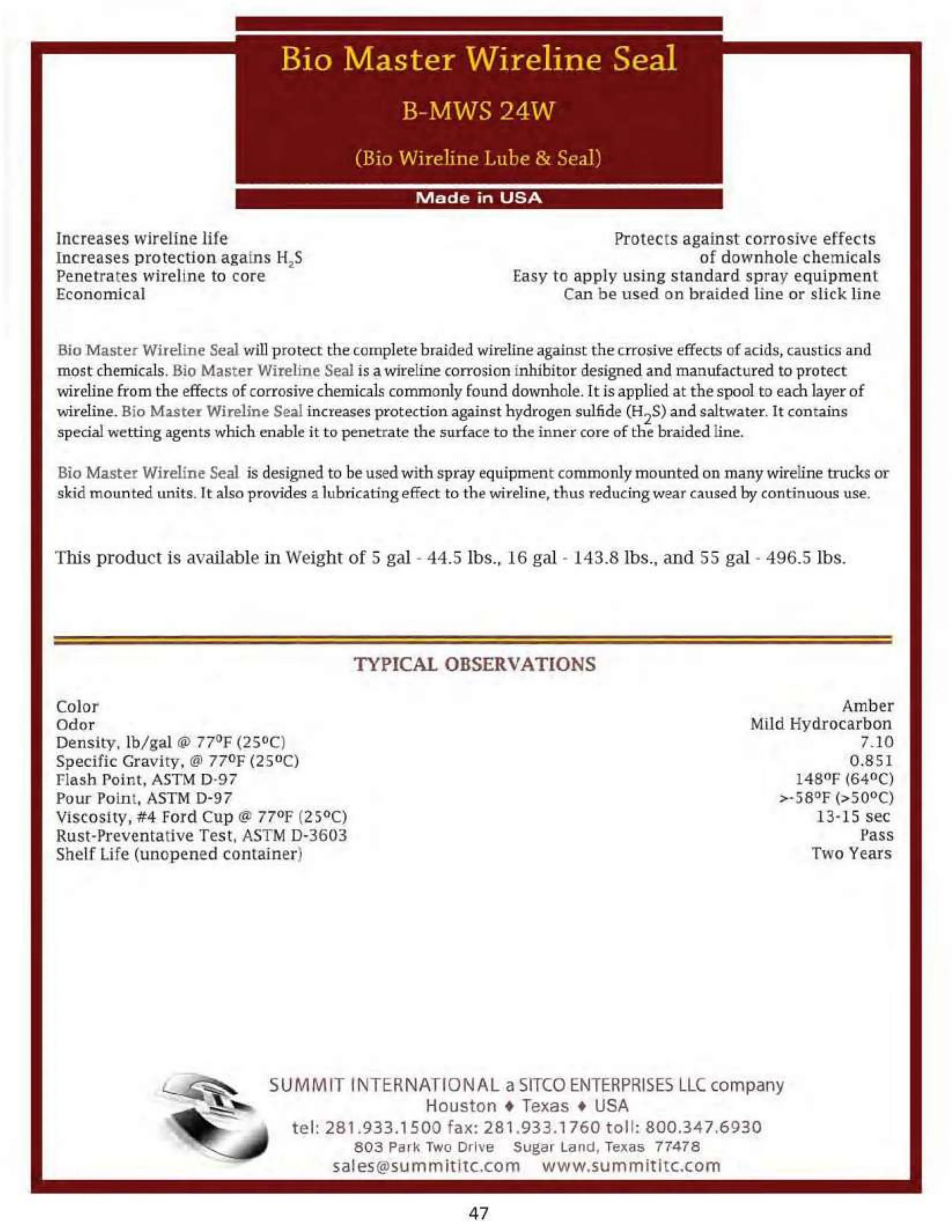 Bio Master Wireline Seal B-MWS 24W catalog spec sheet