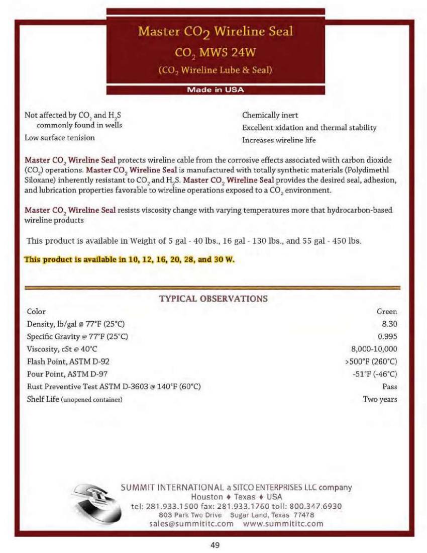 Master CO₂ Wireline Seal CO₂ MWS 24W catalog spec sheet