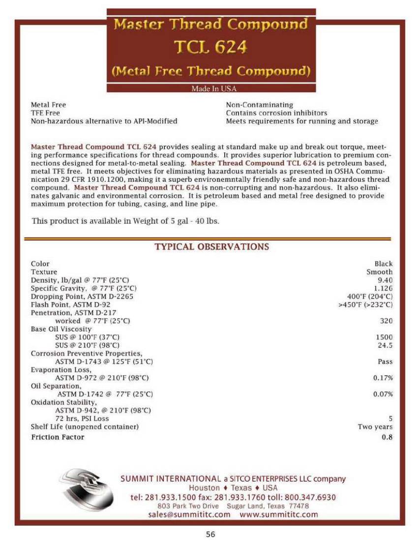 Master Thread Compound TCL 624 catalog spec sheet
