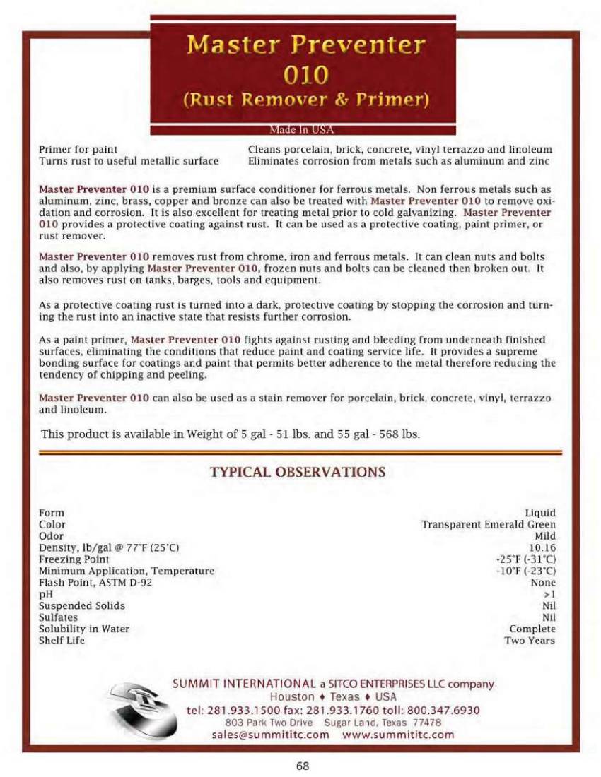 Master Preventer 010 catalog spec sheet