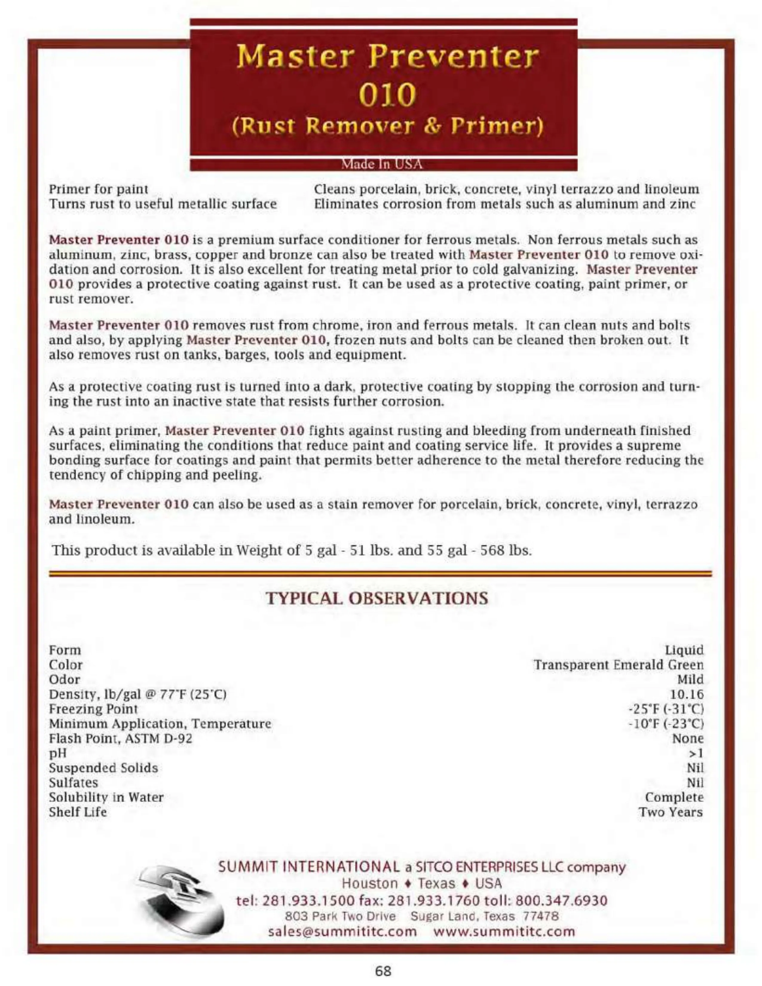 Master Preventer 010 catalog spec sheet