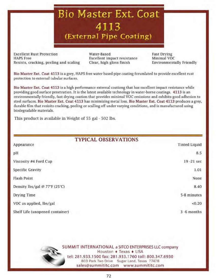 Bio Master Ext. Coat 4113 catalog spec sheet