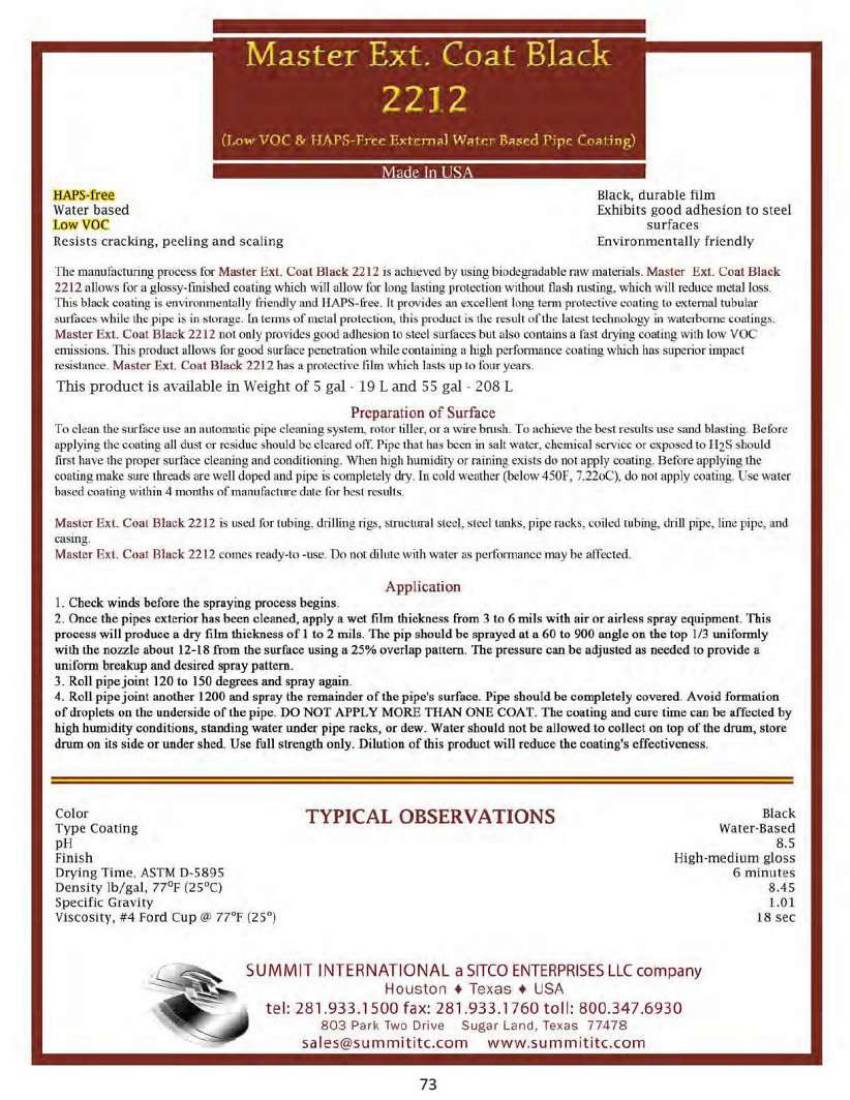 Master Ext. Coat Black 2212 catalog spec sheet