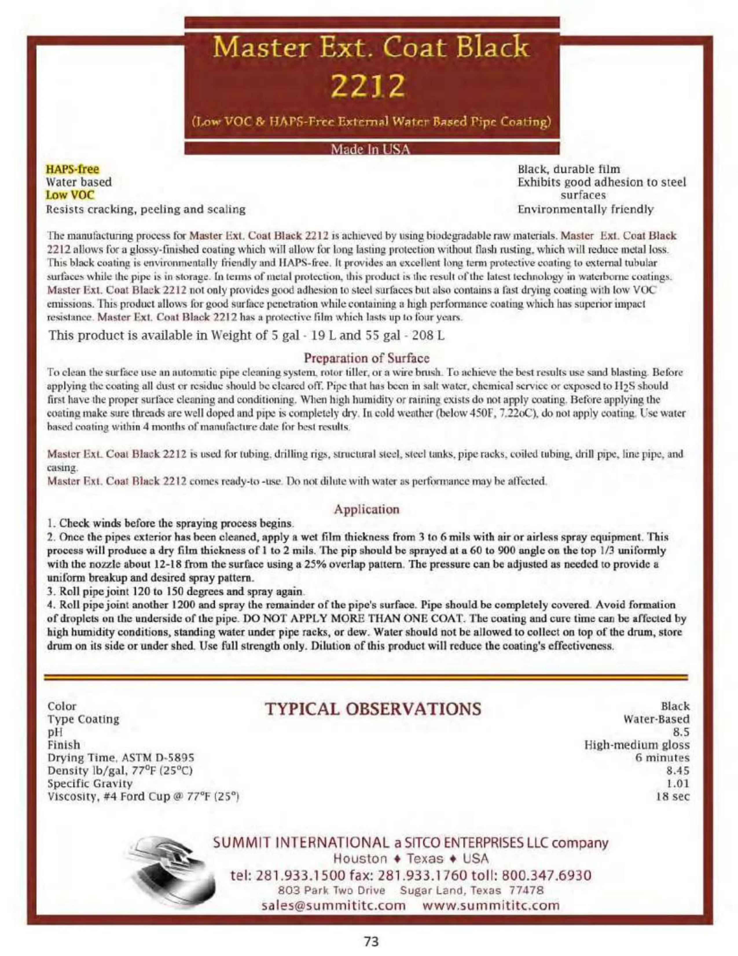 Master Ext. Coat Black 2212 catalog spec sheet
