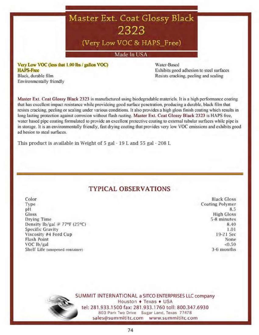 Master Ext. Coat Glossy Black 2323 catalog spec sheet