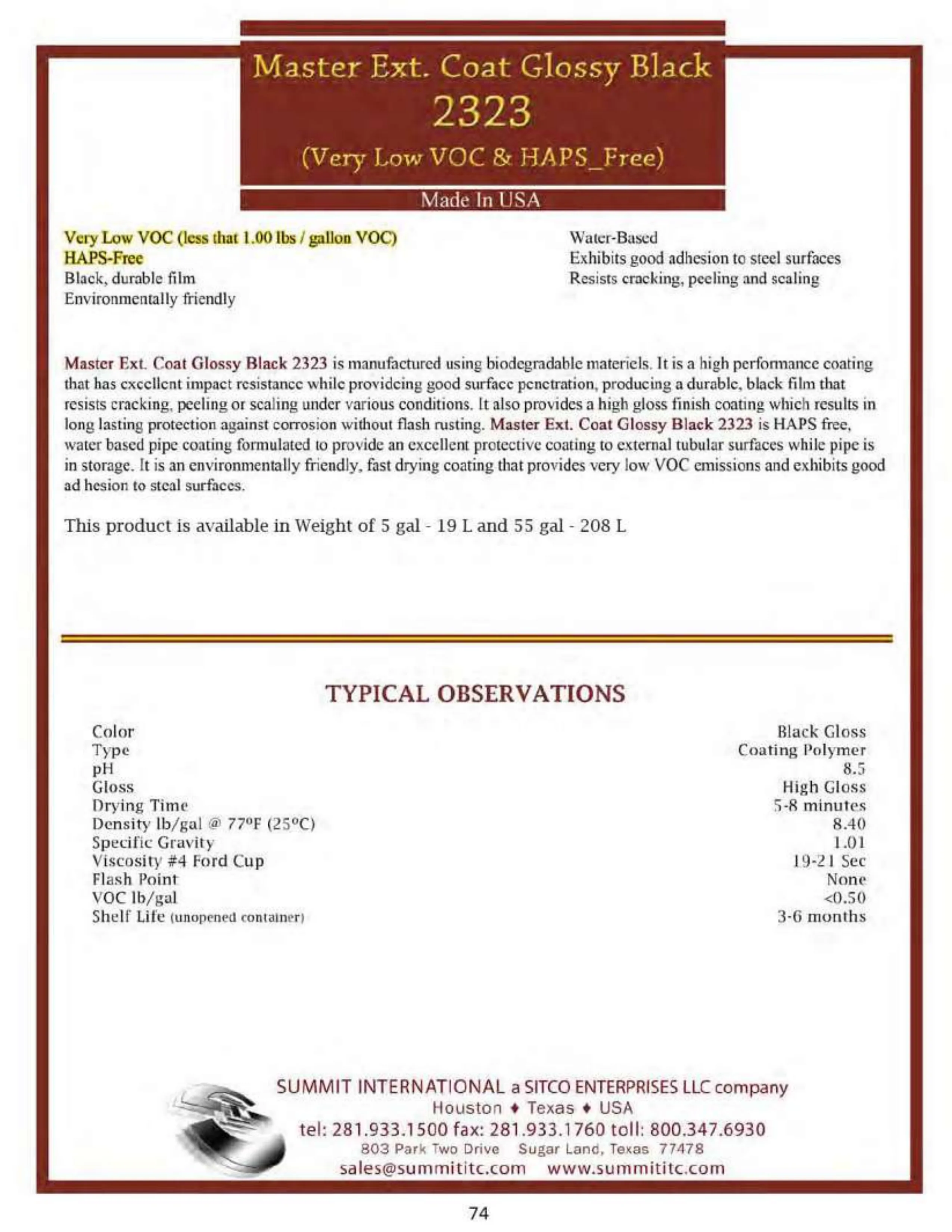 Master Ext. Coat Glossy Black 2323 catalog spec sheet