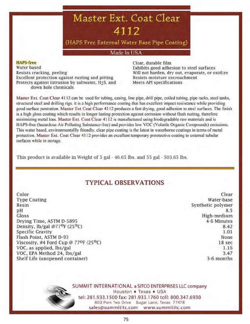 Master Ext. Coat Clear 4112 catalog spec sheet