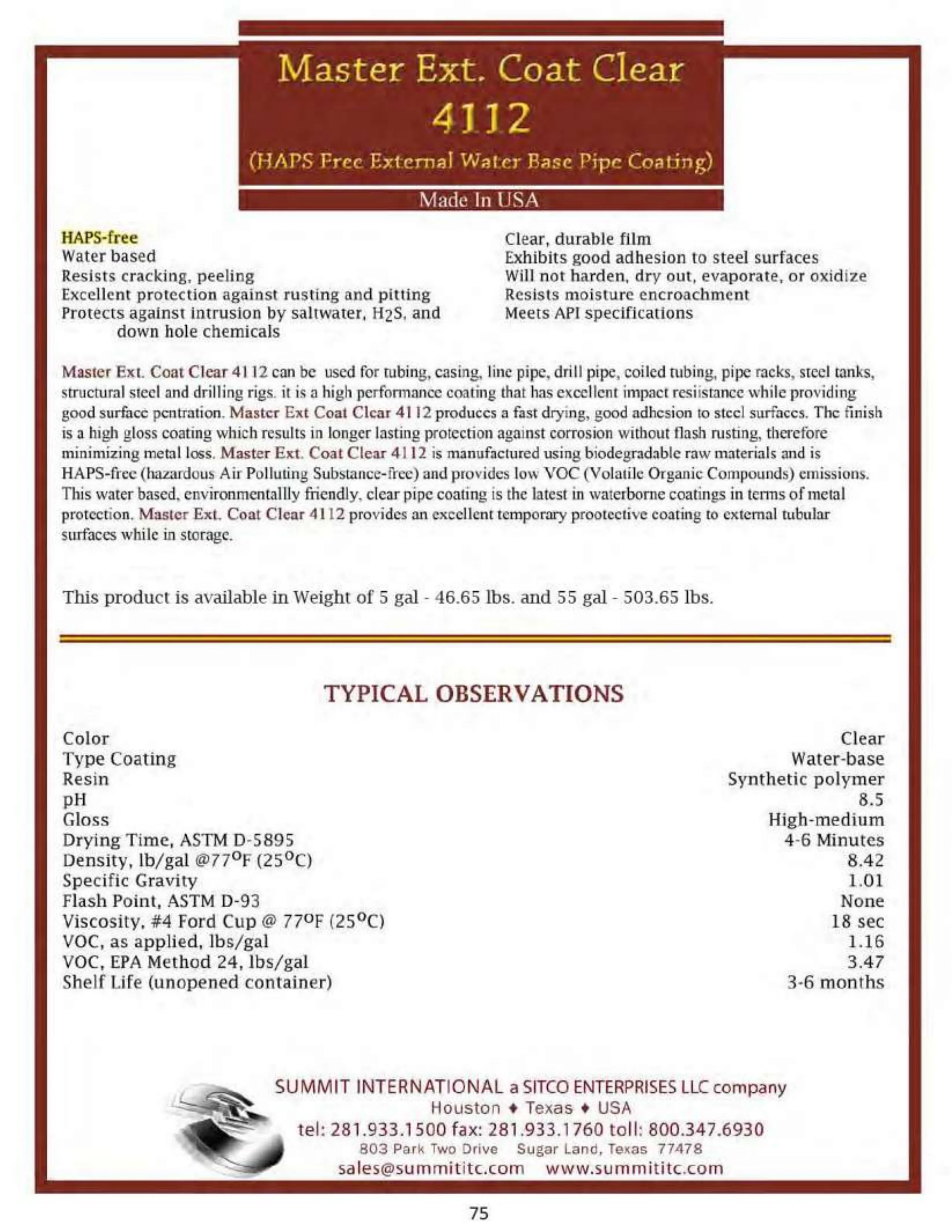 Master Ext. Coat Clear 4112 catalog spec sheet