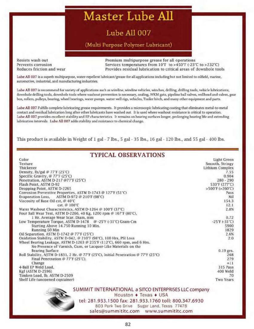 Lube All 007 catalog spec sheet