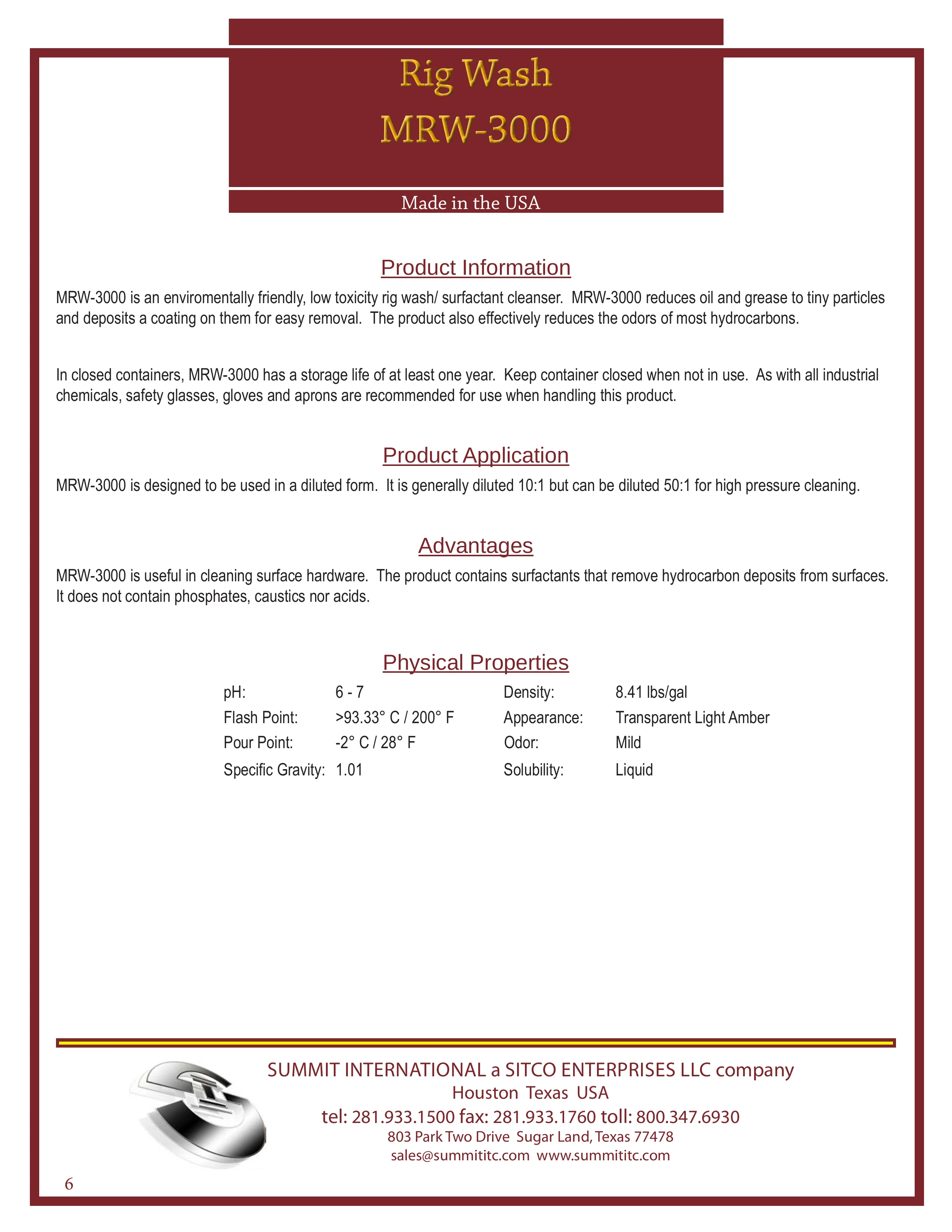 Rig Wash MRW-3000 catalog spec sheet