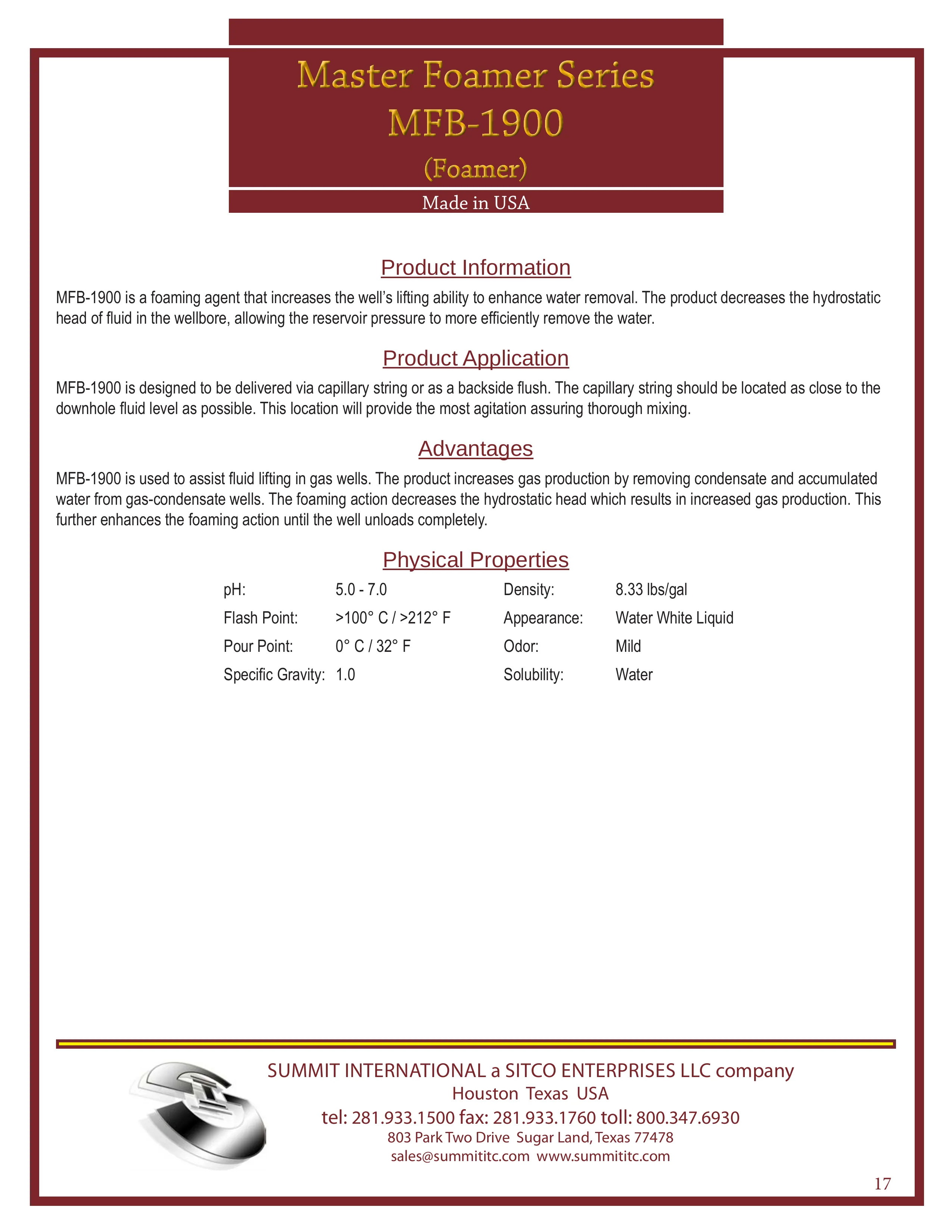 Master Foamer MFB-1900 catalog spec sheet