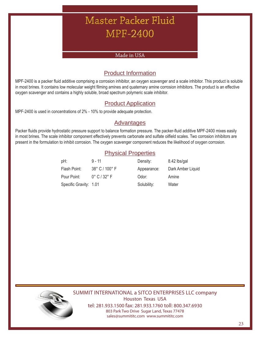 Master Packer Fluid MPF-2400 catalog spec sheet