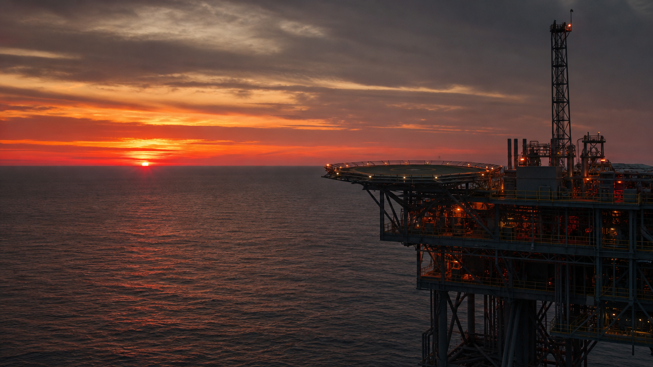 Offshore platform at sunset