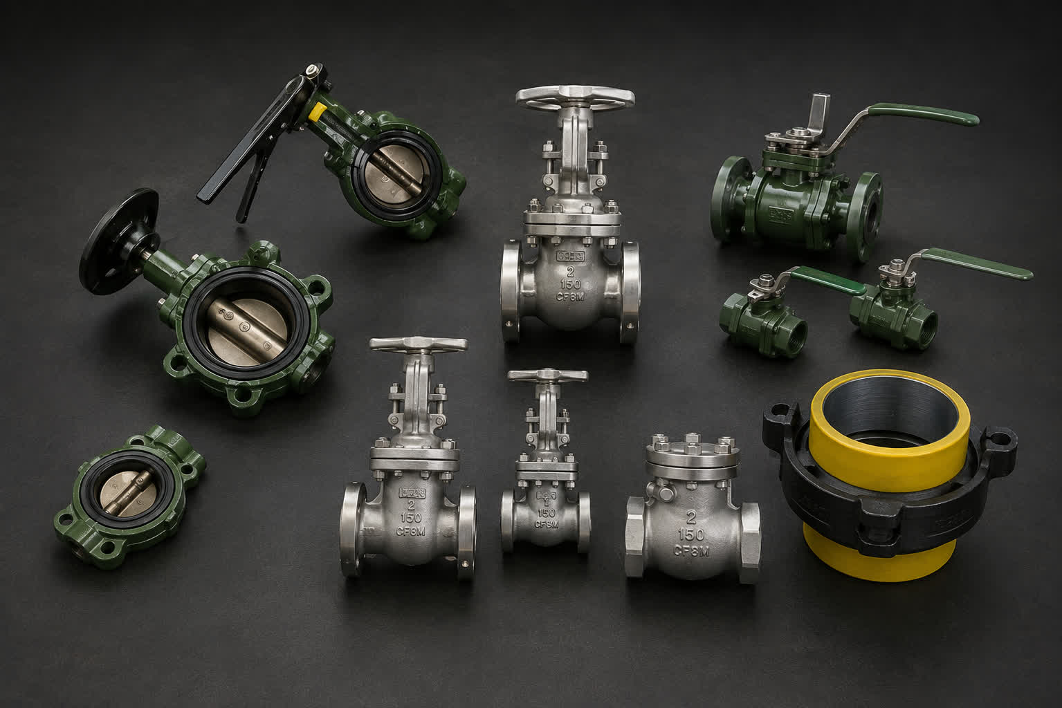 Various industrial valves and oilfield fittings
