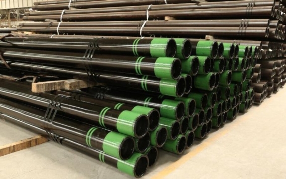 Steel tubular products stacked in a warehouse