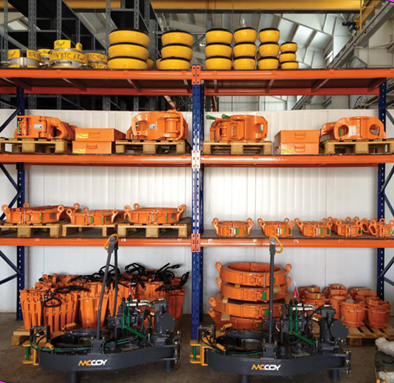 Warehouse stocked with oilfield tubular running equipment